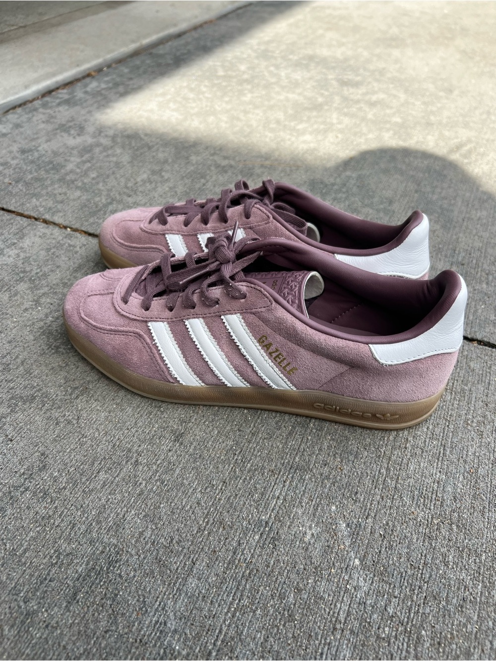 adidas Gazelle Women's Mauve Suede Sneakers with White Stripes